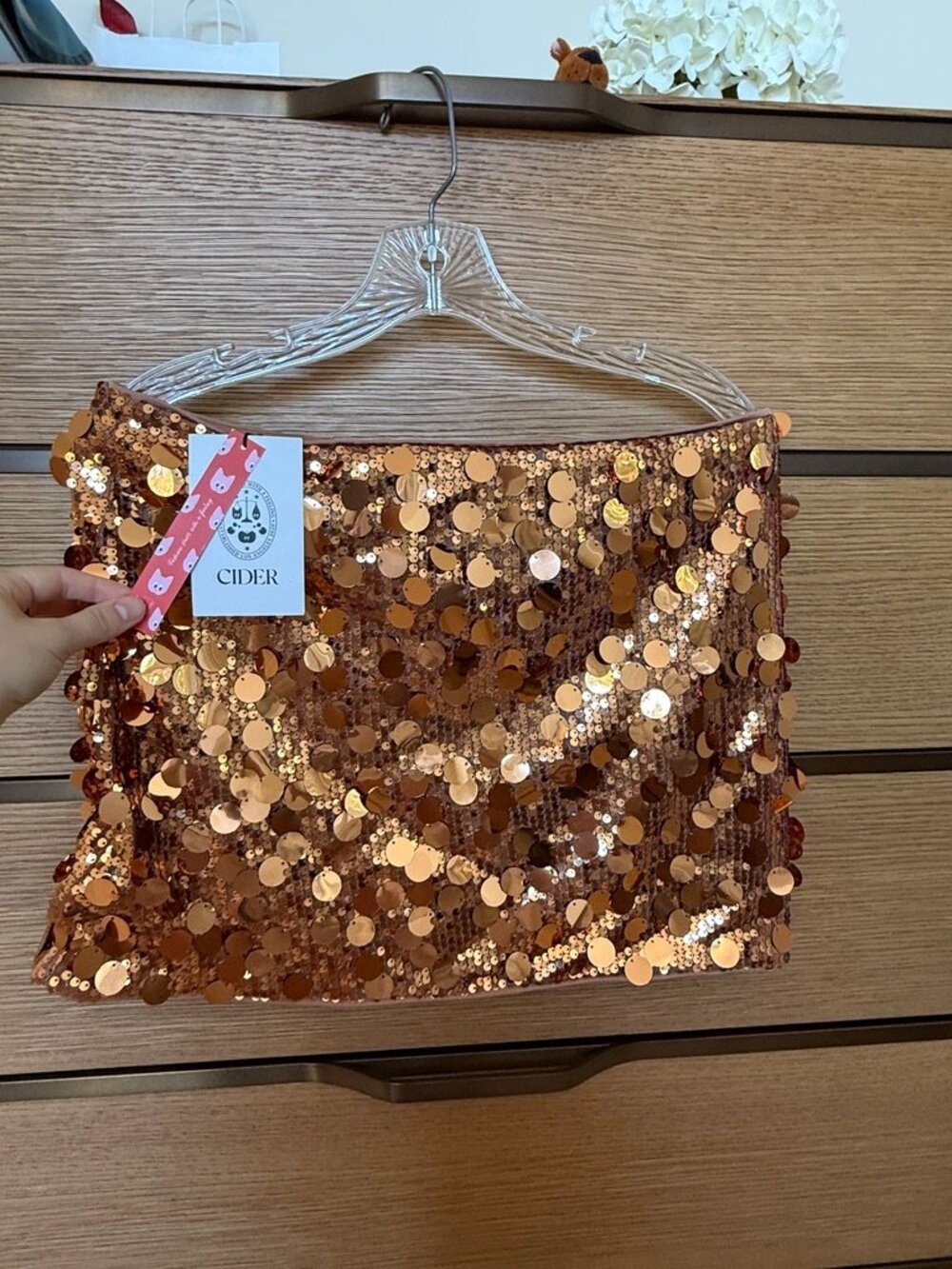 Sequin Mid Waist Mini Skirt (Cider)